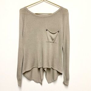 Kerisma‎ Fine Knit Sweater Size Small Khaki Beige Asymmetric Hem Sheer Back
